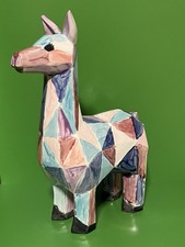Mayco Bisque Faceted Ceramic Llama Geometric Figurine Sculpture 9 1/2”