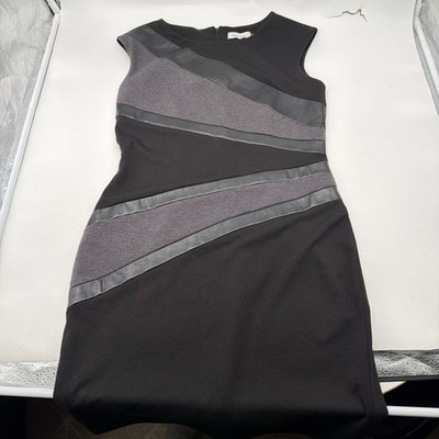 calvin klein leather sheath dress Womens Mini Interesting Faux Detail Black SZ 6 Von maur