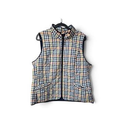 Talbots Quilted Plaid Vest Womens XL Puffer Multicolor Check Full Zip Pockets