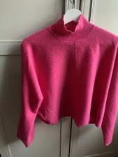 Cos Womens Cropped Oversized Funnel Neck Jumper Bright Pink  XSmall 100% Wool