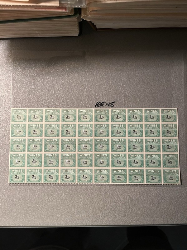 Scott RE115 Wines Revenue 3 3/4 Cents Full Sheet of 50 MNH NG