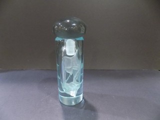 Robert Deeble Studio Art Glass 8" Perfume Bottle Clear w/ Etched Abstract Design