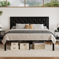 King Size Metal Platform Bed Frame, PU Leather Upholstered Button Tufted Head...