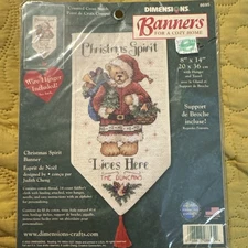Dimensions Christmas Spirit Banner Cross Stitch Kit Bear Santa 2002 New 8695