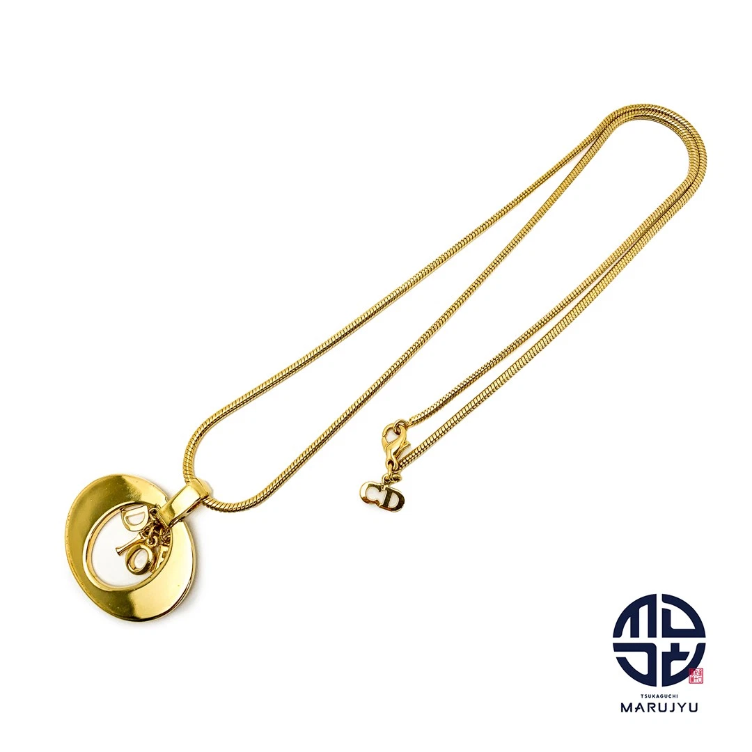 Collier long ovale logo Dior couleur plaqué or bijoux accessoires occasion MARJ 0