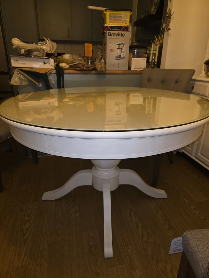 pedestal table with protective glass. H (78cm) x W (120cm) x D (120cm - Image 2 of 4