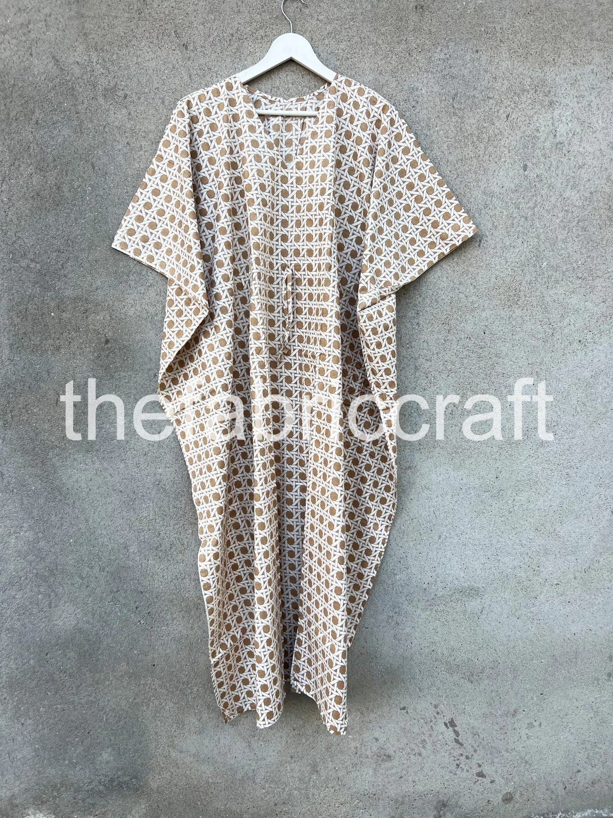 Indian Block Print Cotton Kaftan Dress Summer Resort Wear Kimono Gown