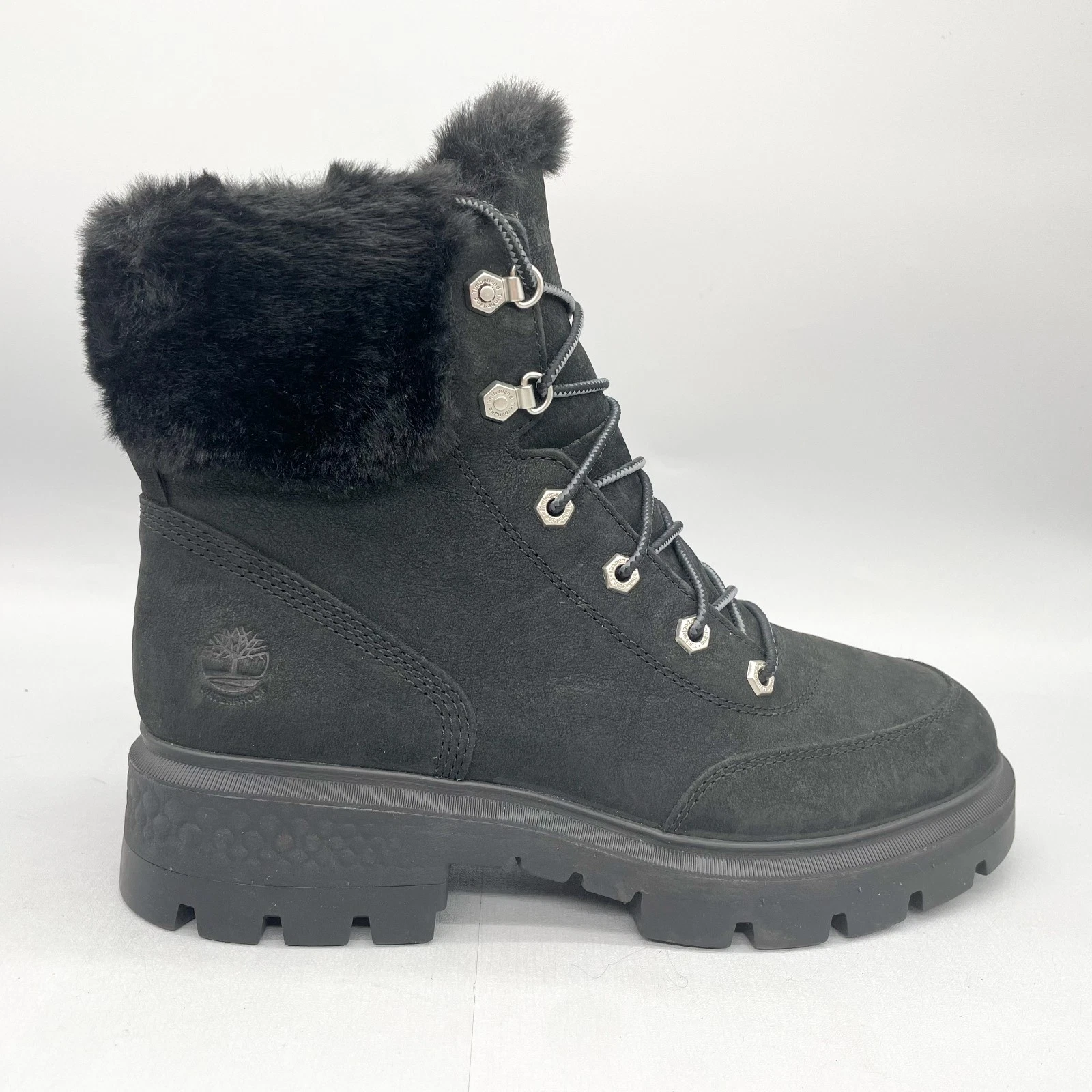 Timberland donna 10 Cortina Valley 6" stivali escursionismo scarpe bordo pelliccia nero stringati