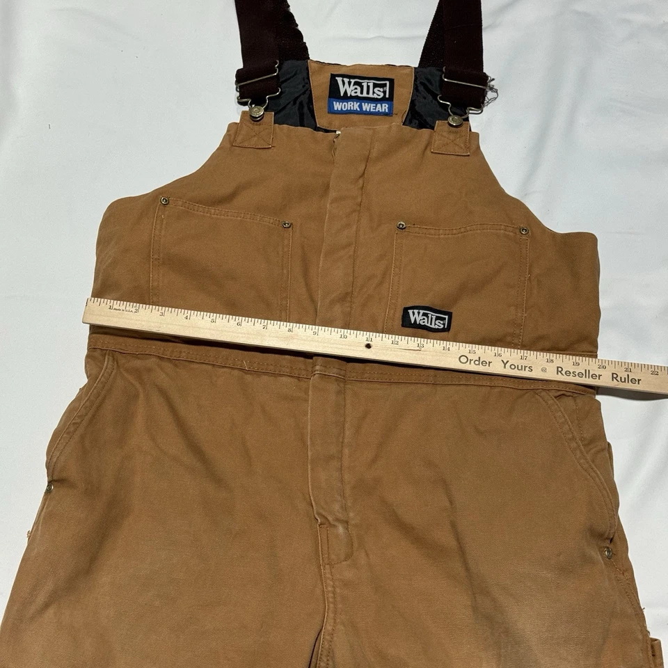 Walls Bib Overalls Mens XL Short Insulated Lined Canvas Duck Workwear Brown - Image 3 of 4