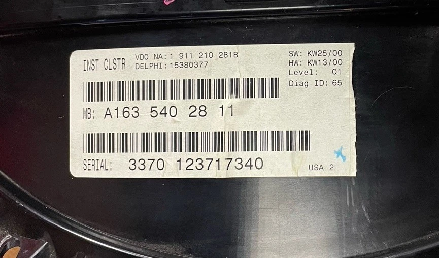 Cuadro de instrumentos velocímetro Mercedes W163 ML320 ML350 1635403811 220 km métrico Foto 4 de 4