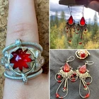 VTG Costume Jewelry Lot Chandelier Earrings Red Glass Ring Silver Tone Fantasy