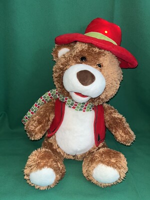 Cuddle Barn Christmas Bear Plush 12  Musical Animated Teddy Bear Blue Christmas