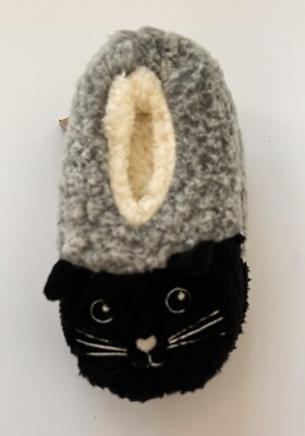 Kitty Cat Cats Kids Size 11-13 Medium Gray/Black Fleece, Slip On, New!! BxG