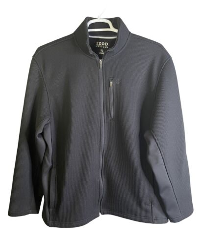 Izod Perform Full Zip Sweater Jacket Black Fleece Lined Mens XL - Picture 1 of 9