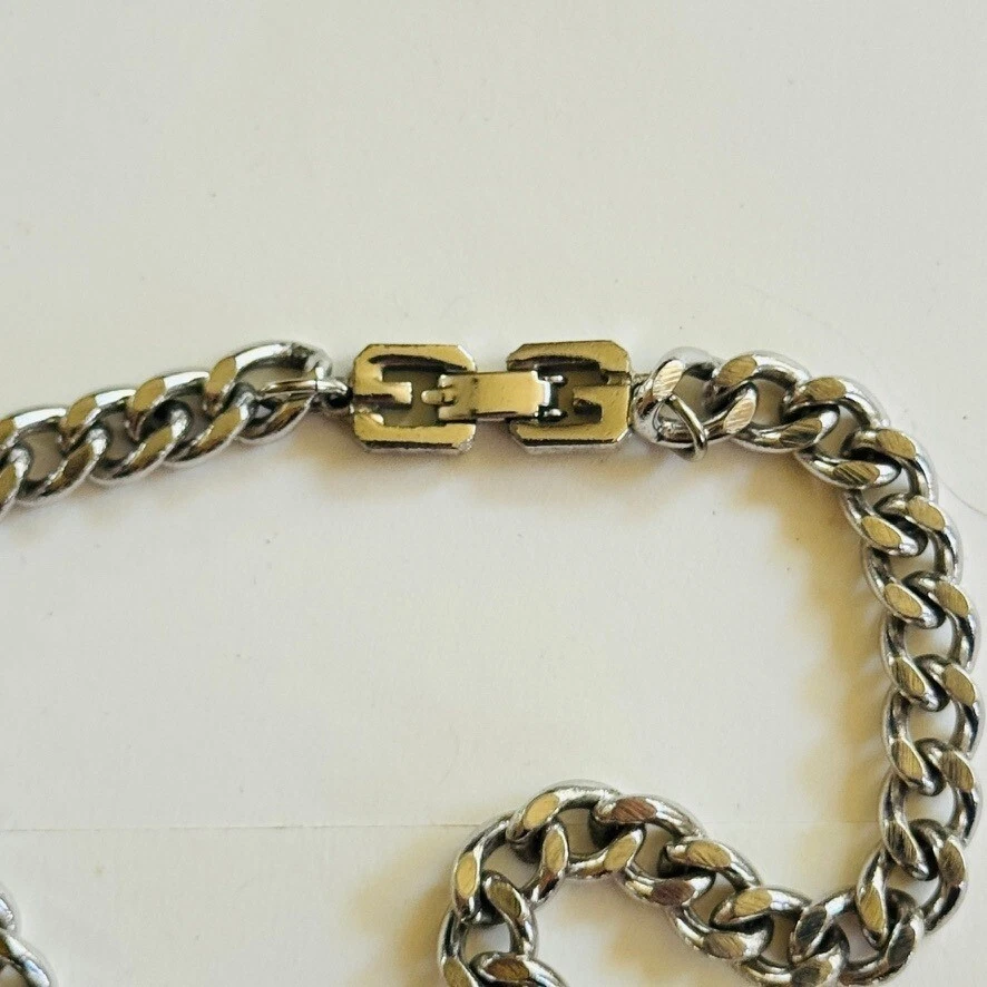 VTG 80s Givenchy Link necklace Logo Silver Statement high end designer rare 35"L - Image 4 of 4