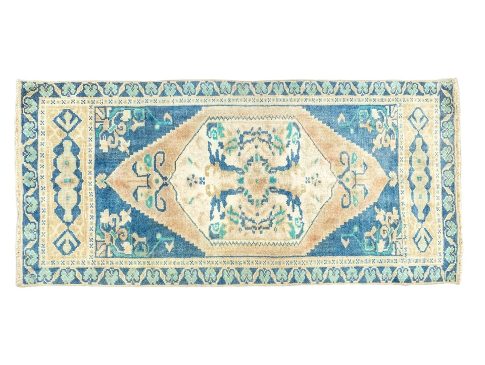 Corredor de baño turco hecho a mano - Felpudo vintage 1,8 x 3,7 pies - Alfombra pequeña Oushak Foto 2 de 4