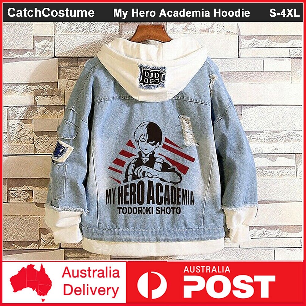 My Hero Academia Denim Hoodie Jacket Todoroki Cosplay Button Down Jeans  Coat | eBay