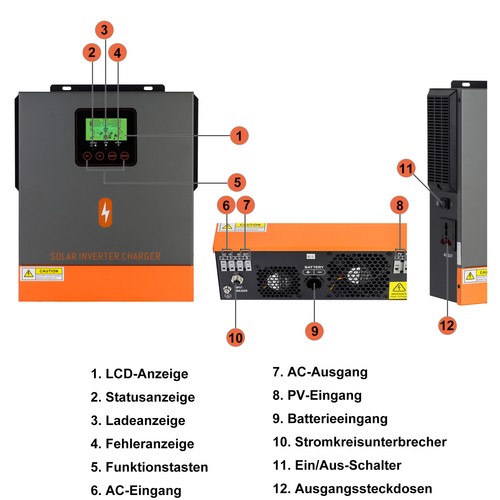 Inverter ibrido 12V MPPT 1000W 40A PV20-150V inverter solare UPS - Foto 9 di 13