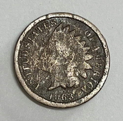 1863 Indian Cent Copper Nickel Good Details Corroded Better Date