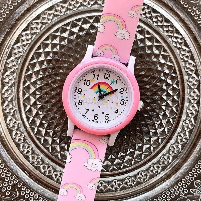 AU Pink Rainbow Watch Time Teacher Wristwatch Christmas Present Gifts For Girls - image 2 of 4