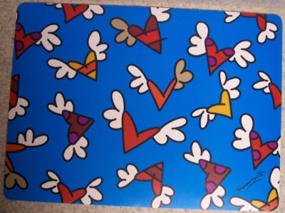 Dinner Placemat Romero Britto Flying Hearts NEW easy clean with a padded back