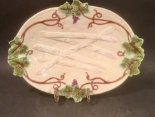 Antique German Austria Majolica Asparagus Tray with Grapes and Leaves