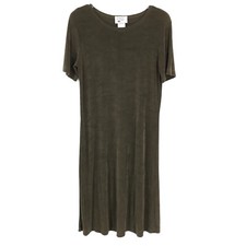 VINTAGE Laguna Bay Womens Dress Small Green Short Sleeve Shift Midi Pullover USA