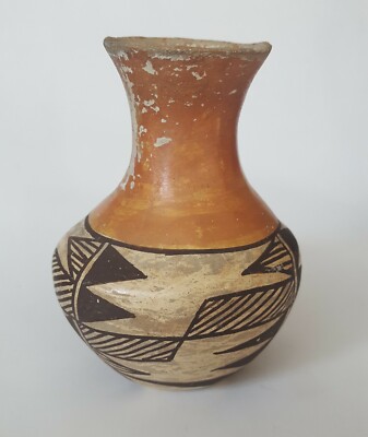 Miniature Acoma Pueblo Pottery Signed RLS Two Vintage Small Pueblo Acoma Hand Crafted Vases 2