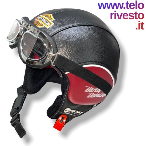 Casco Vintage Harley Davidson personalizzato in pelle s,m,l,xl occhiali visiera - Afbeelding 2 van 7