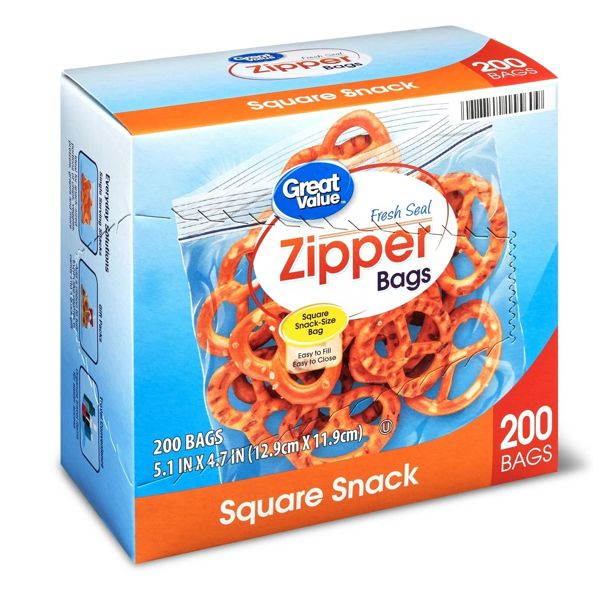 Great Value Zipper Square Snack Bags, 200 Count