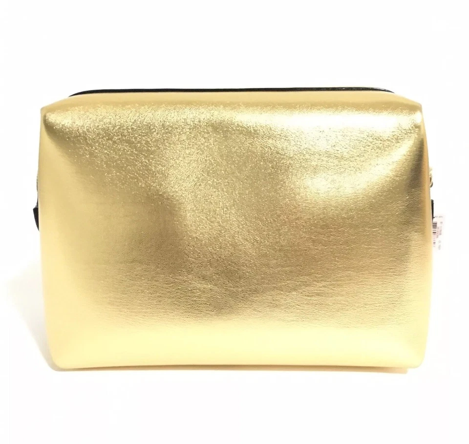 Bolsa de cosméticos de maquillaje Victoria's Secret metálica dorada transparente Foto 2 de 4