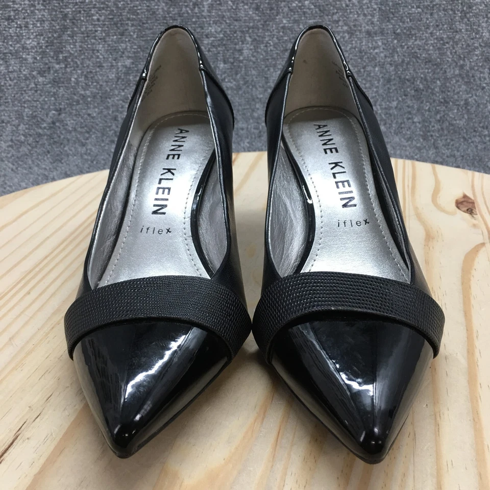 Zapatos de salón Anne Klein para mujer 9,5 M Finn de cuero negro tacones informales en punta Foto 4 de 4