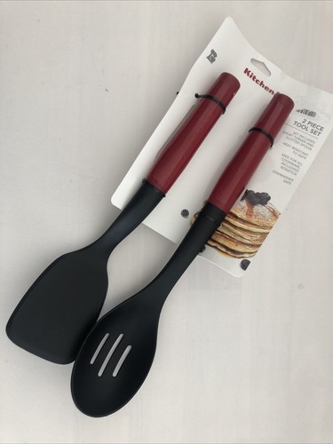 New KitchenAid Empire Red HERA Slotted Spoon and Short Turner