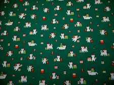 Christmas Fabric By Yard Xmas Cats Kitty Gifts Xmas Green Premium Cotton #81 C