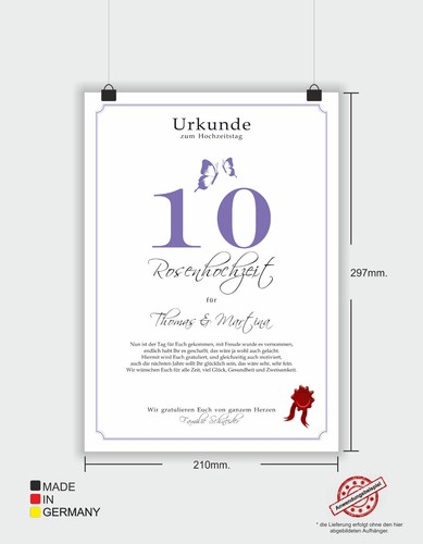 Hochzeitstag Geschenk Urkunde 1-80 Hochzeitstag Ehejubiläum wählbar - Bild 74 von 567