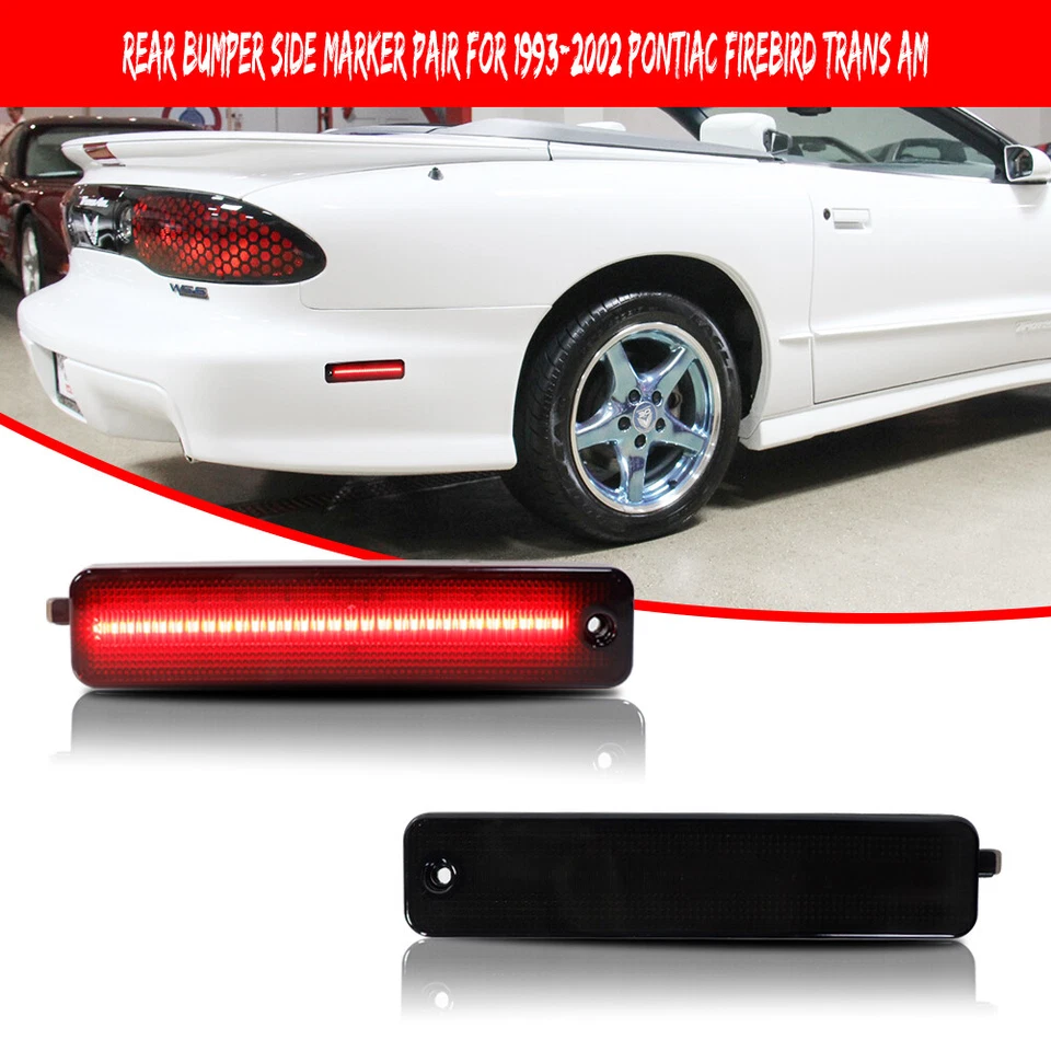 Smoke Rear Bumper Red LED Side Marker Lights For 93-02 Pontiac Firebird Trans AM - Imagem 2 de 4