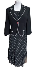 Vintage Horst Basler L Black 3 Pc Skirt Suit Polka Dot 3/4 Slv Ladybug Germany