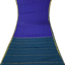 Vintage Blue Sarees 100 Pure Mysore Crepe Silk Zari Woven Sari 5YD Craft Fabric