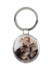 Cat : Gift Round Keychain Cute Animal Kitten Funny Friend Feline Pets Lover