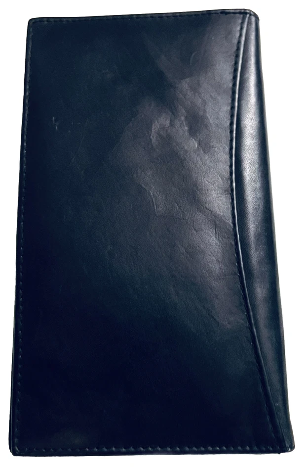 MARSHAL ORGANIZER CHECK BOOK COVER  BIFOLD BLACK LEATHER BILLS CARDS BACK  PCKT - Image 3 of 4