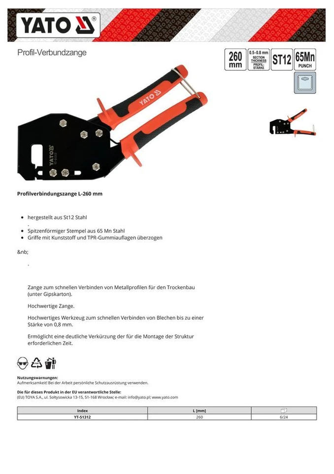 Profil Verbundzange Trockenbau Zange Ständerwerk Krimperzange Profilzange 260mm - Bild 4 von 4
