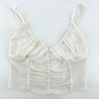 #ad Garage White Ruched Mesh Cami Crop Top XS Coquette Soft Girl Y2K Balletcore $18.88