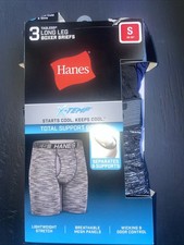 Mens 3-Pack Hanes X-Temp Total Support Pouch Tagless Long Leg Boxer Briefs Small
