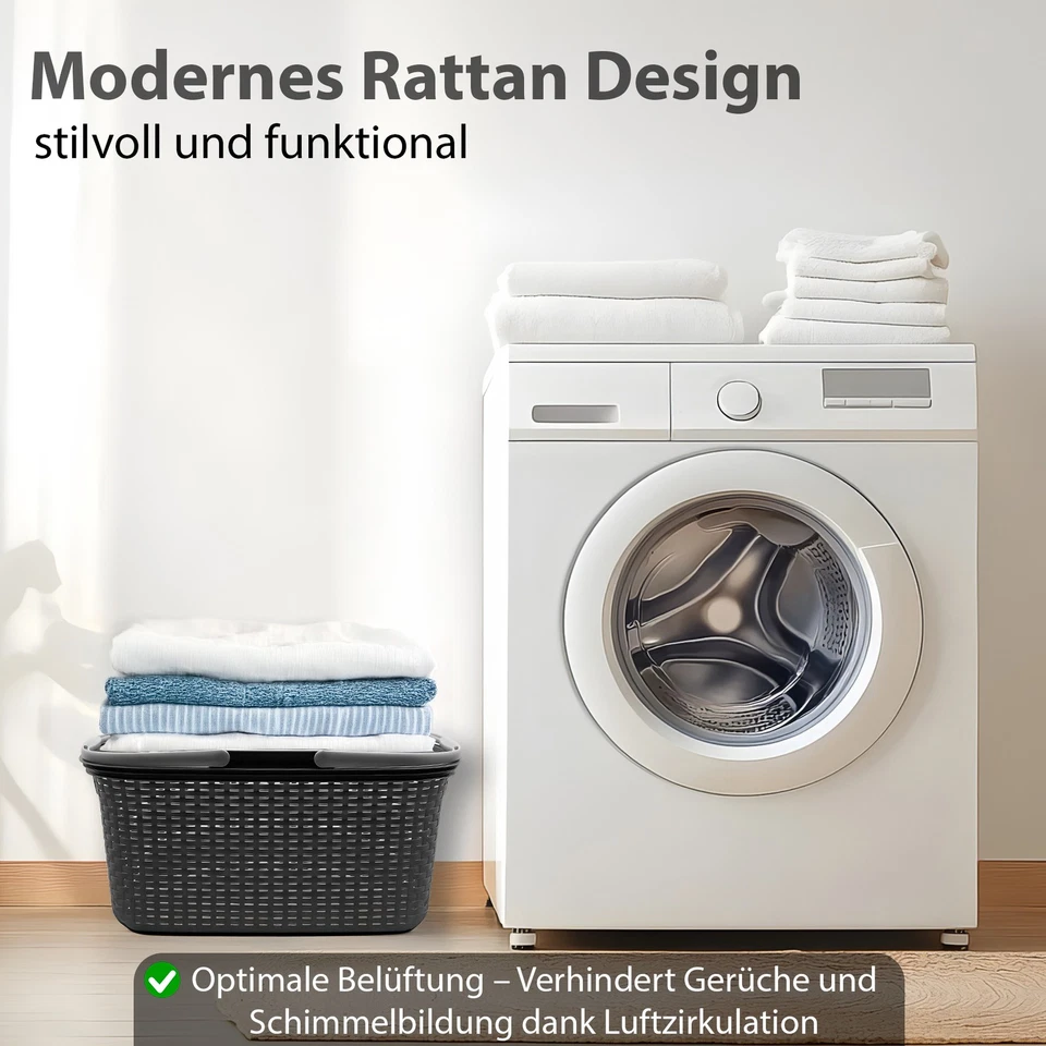 Wäschekorb mit Henkel 35L Rattan Design Wäschewanne Made in Germany - Bild 2 von 4