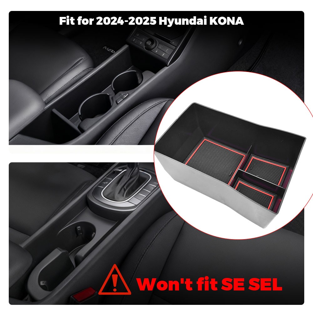 For 2024 2025 Hyundai Kona Accessories Centre Console Armrest Storage Trays Box