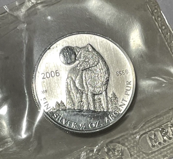 2006 Canada Timber Wolf 1/2 oz .999 Silver Bullion Coin $1 Dollar SEALED OGP RCM - Image 3 of 4