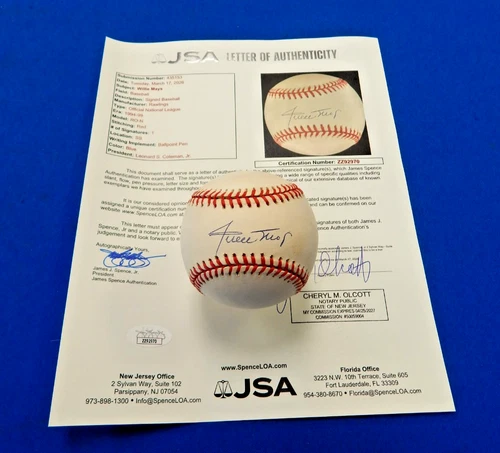 WILLIE MAYS Signed ONLB Baseball (Giants - Autograph) HOF - JSA Certified Letter