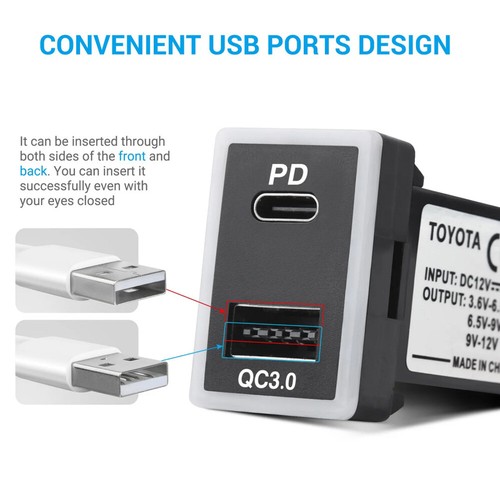 Quick Charge Dual USB Port USB-C PD+USB-A QC3.0 60W For Toyota RAV4, Corolla New - Picture 8 of 11