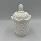 Vintage Fenton Hobnail Milk Glass Jam Jar With Lid Candy/Sugar Bowl 1950s