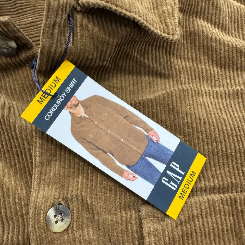 Camisa de Pana Gap Para Hombre Mediana Marrón Manga Larga Abotonada Preppy Shacket NUEVA Foto 4 de 4